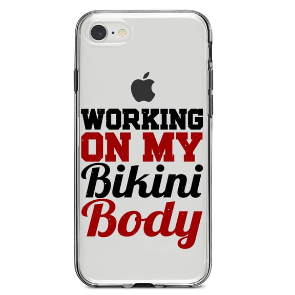 DistinctInk Clear Shockproof Hybrid Case for iPhone 7 8 SE (2020 Model) 4.7" Screen TPU Bumper Acrylic Back Tempered Glass Screen Protector - Working On My Bikini Body