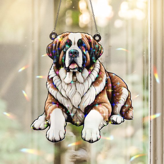 89Bloom St. Bernard Stained Glass Hologram Ornament, Dog Stained Glass Suncatcher Ornaments Home Decor, Dog Holographic Ornaments