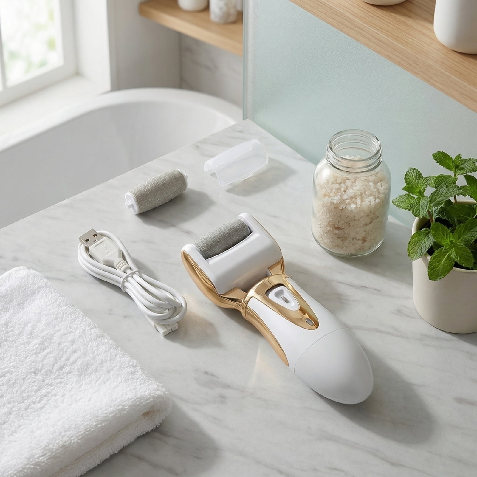 Electric Foot Callus Remover – Rechargeable Pedicure Tool for Dead Skin Removal, Professional At-Home Foot File with Extra Coarse Roller Head