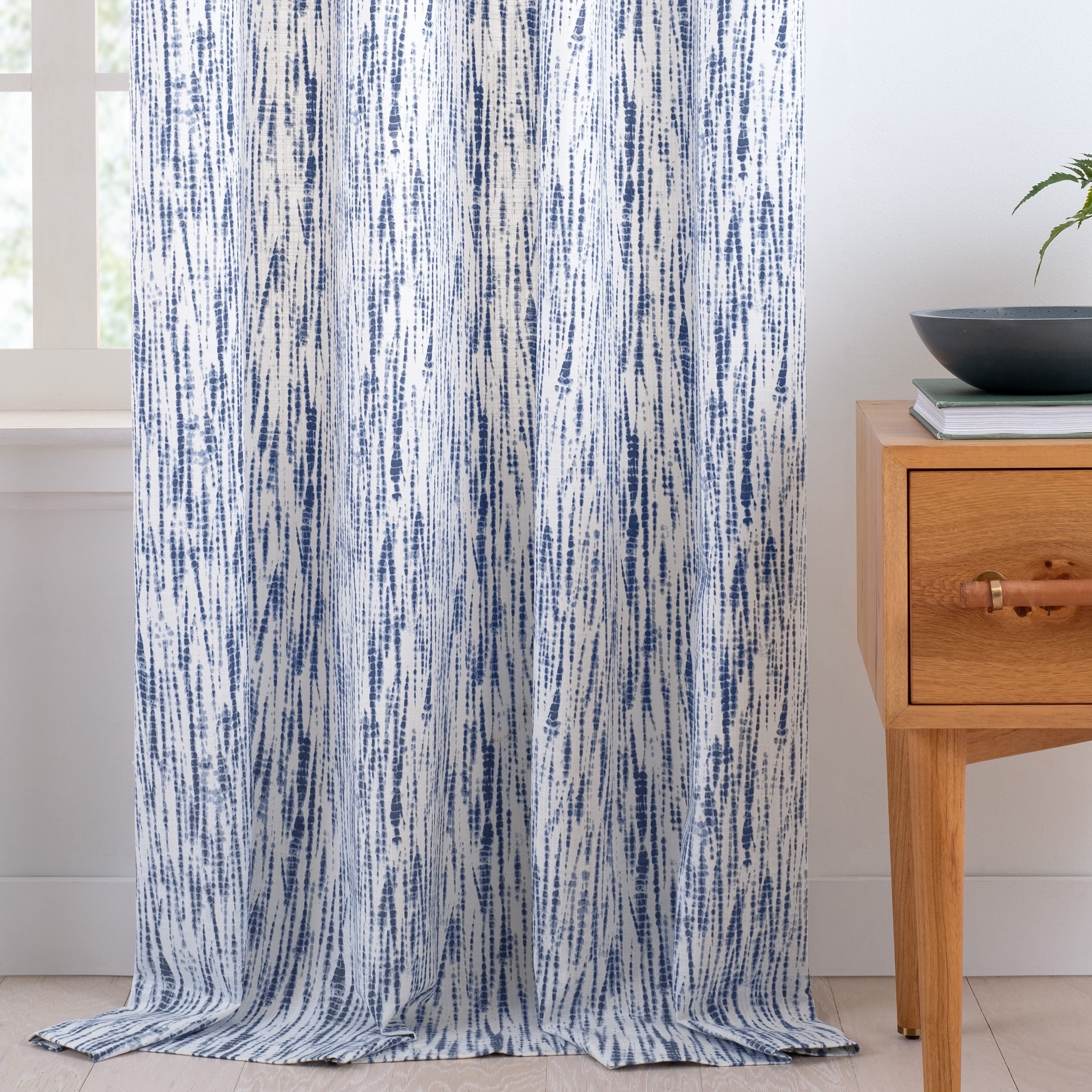 Gap Home Shibori Tie Dye Organic Cotton Light Filtering Window Curtain Pair Blue 95