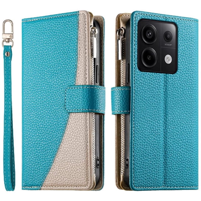 Funda cartera GANGXUN para Xiaomi Poco X6 5G , cuero PU con tarjetero, cremallera, correa de mano, soporte y protección 1212°