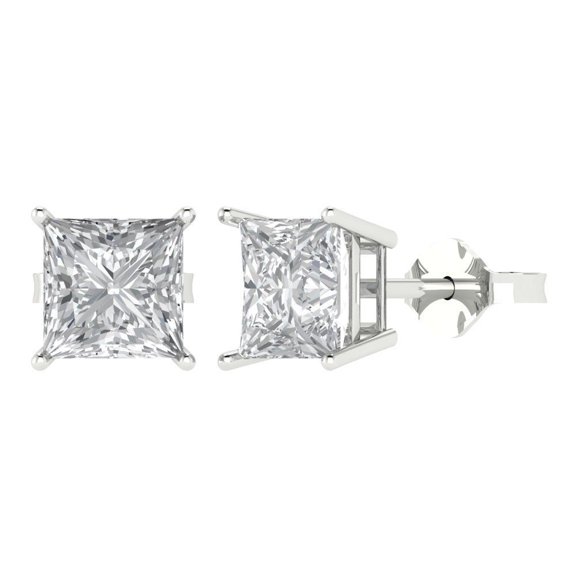 4.0 ct Princess Cut Stud Designer Lab created Earrings 14k White Gold Push Back