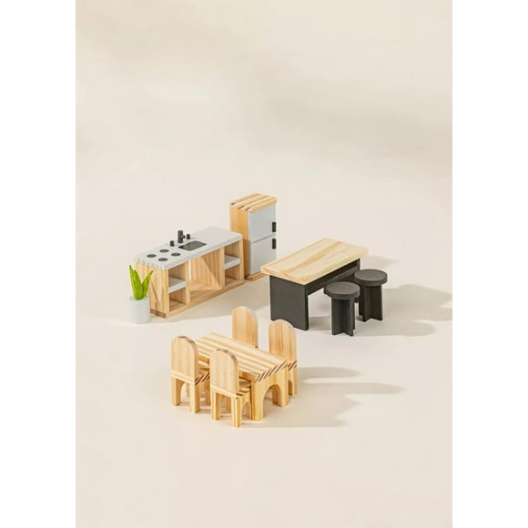 Coco Village Wooden Doll House Kitchen Furniture Toy (12 pcs) Pretend Playset for Children