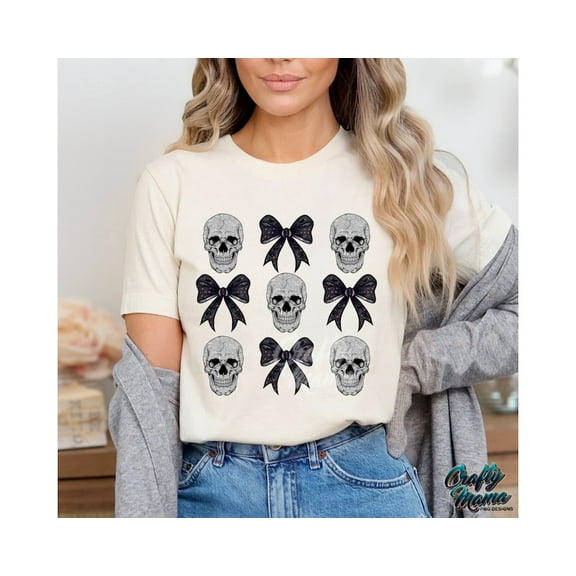 Skulls And Bows T-Shirt, Preppy Halloween Shirt, Trendy Skeleton Graphic Tee, Cute Coquette Halloween Bow Shirt, Spooky Fall Tee