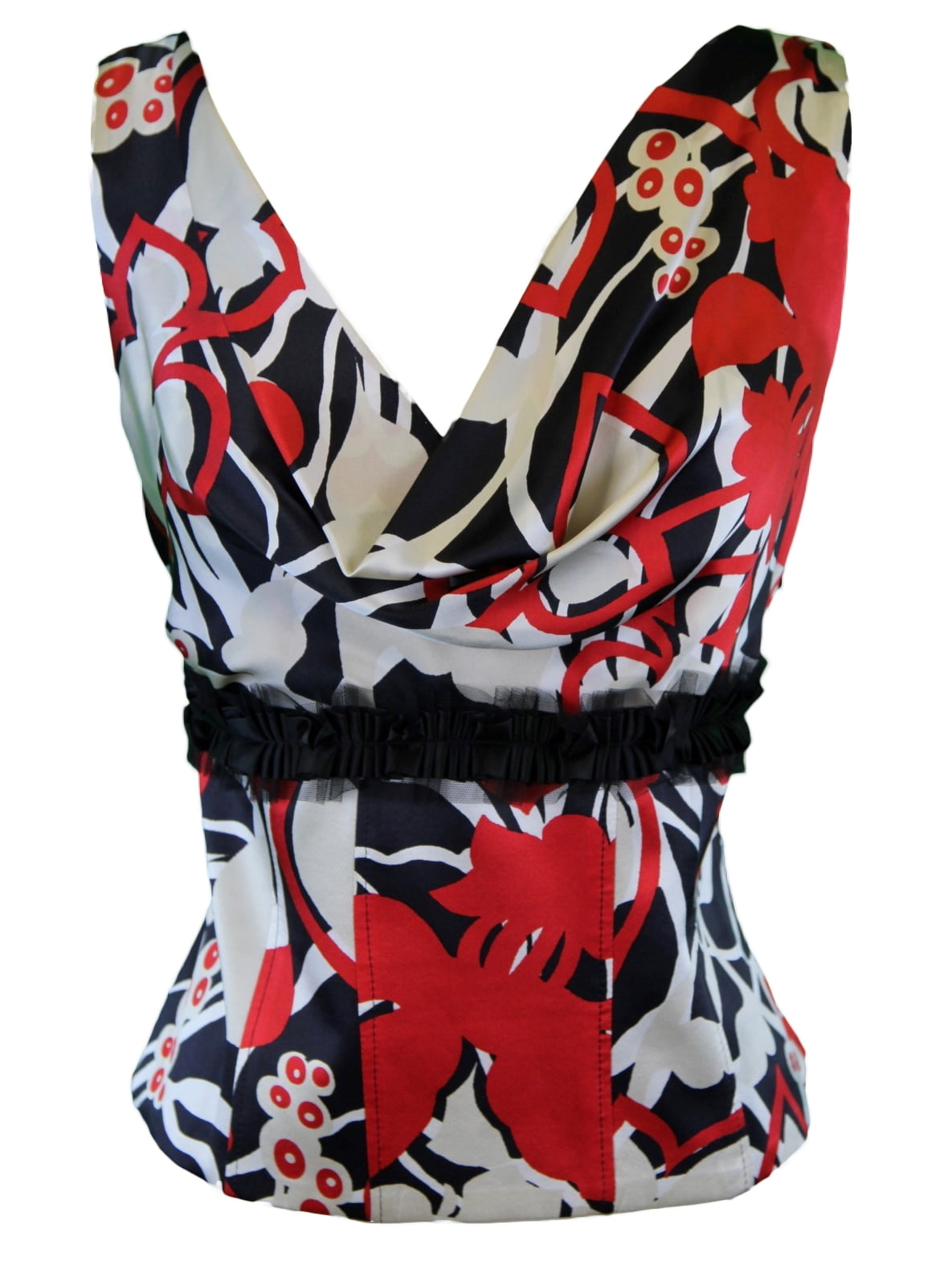 Thana THANA Womens MultiColor Floral Drape Neck Sleeveless Silk Top