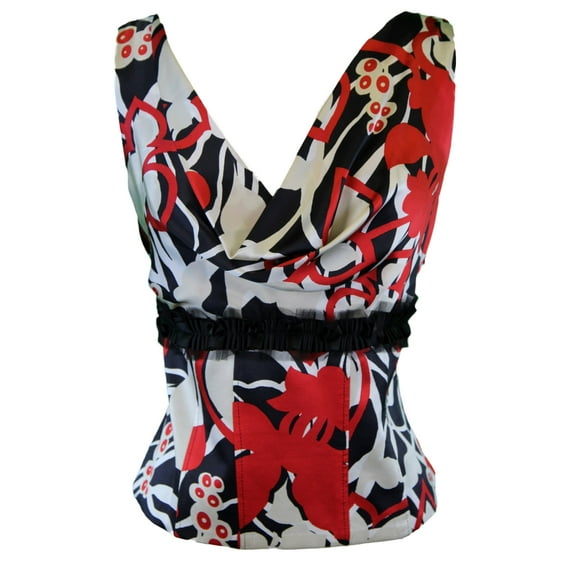 THANA Womens Multi-Color Floral Drape Neck Sleeveless Silk Top IT Sz 44 NWT
