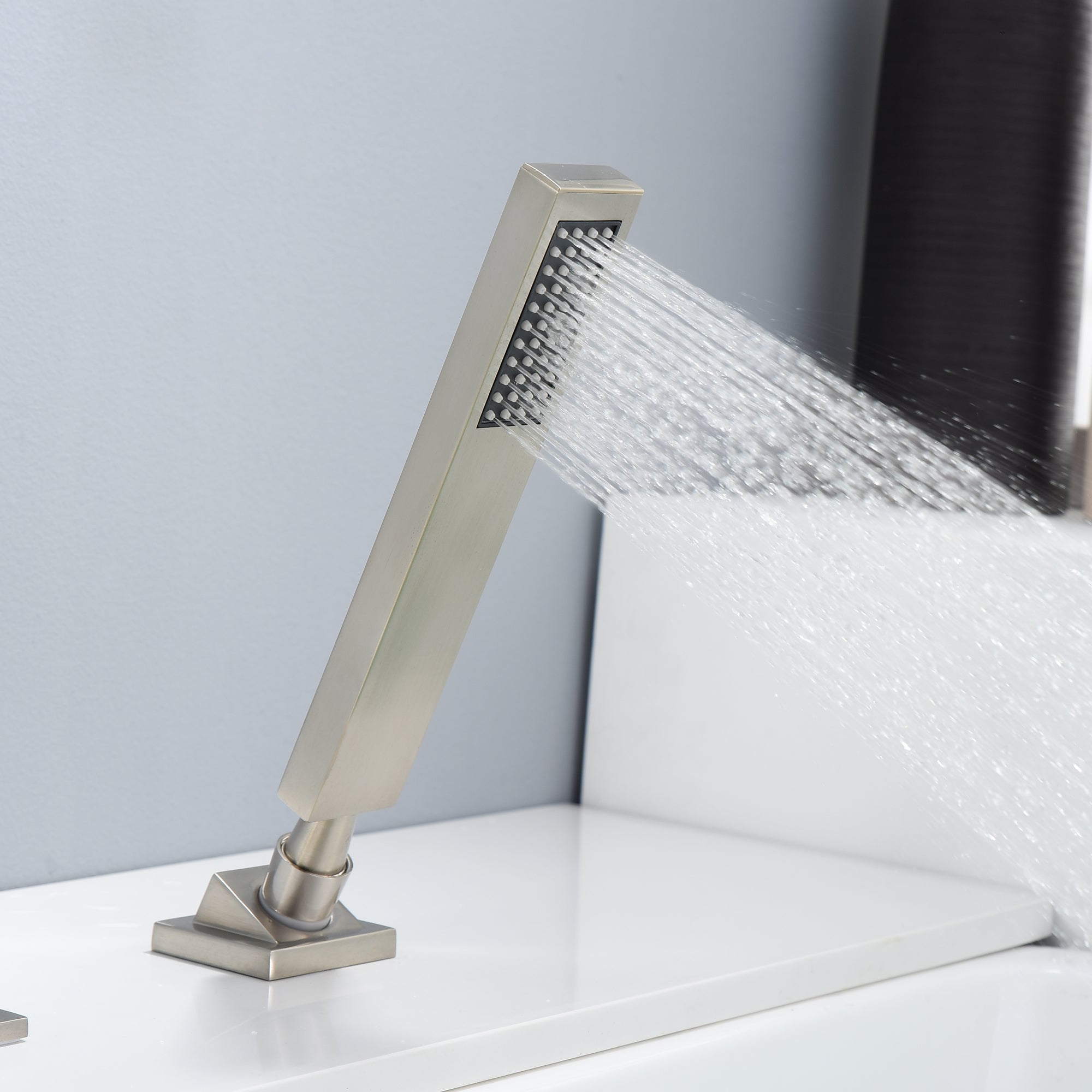 Brushed Nickel High Flow Bathtub Faucet with Sprayer, Waterfall Tub Spout with Diverter