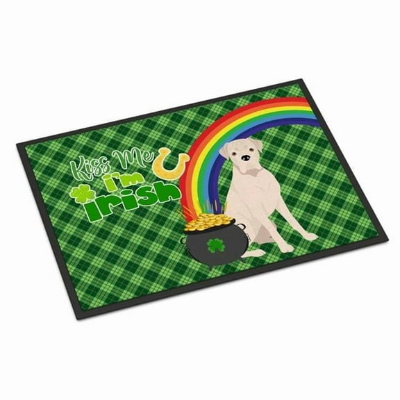 Natural Eared White Boxer St. Patrick's Day Indoor or Outdoor Mat 24x36 36 in x 24 in