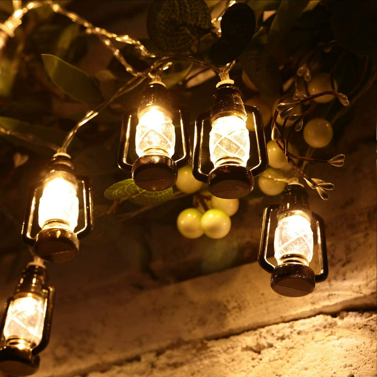 20 LED Black Lantern String Lights Mini Kerosene Lamp for Indoor Outdoor Patio Garden Holiday Home Wedding Party Christmas Tree New Year Ramadan