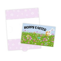 Easter Money Holder Cards & Envelopes Cardstock  10 pk 4.25x7 Gift Card Holder for Basket Stuffer Holds Cash Bunny Marshmallow Rabbit Grass Eggs Pink Folded Holiday