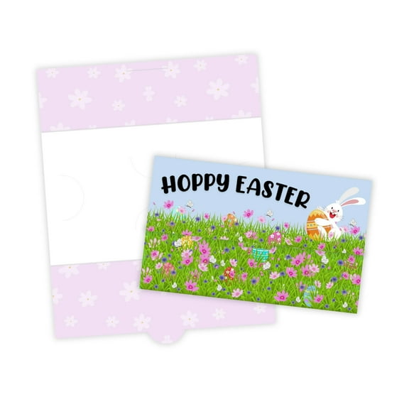 Easter Money Holder Cards & Envelopes Cardstock  10 pk 4.25x7 Gift Card Holder for Basket Stuffer Holds Cash Bunny Marshmallow Rabbit Grass Eggs Pink Folded Holiday