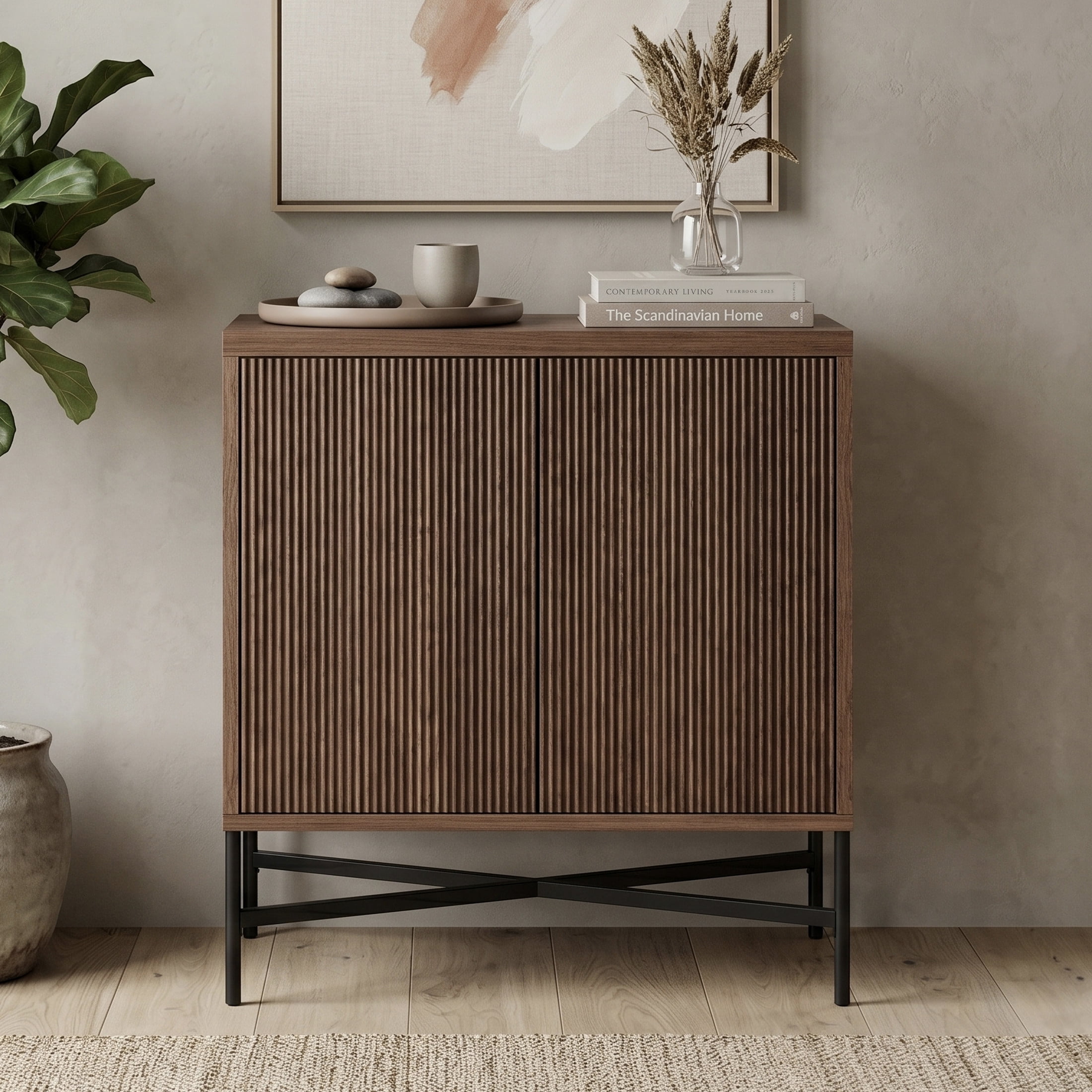 Evelyn&Zoe Modern/Contemporary 28" Wide Satin Walnut Accent Cabinet