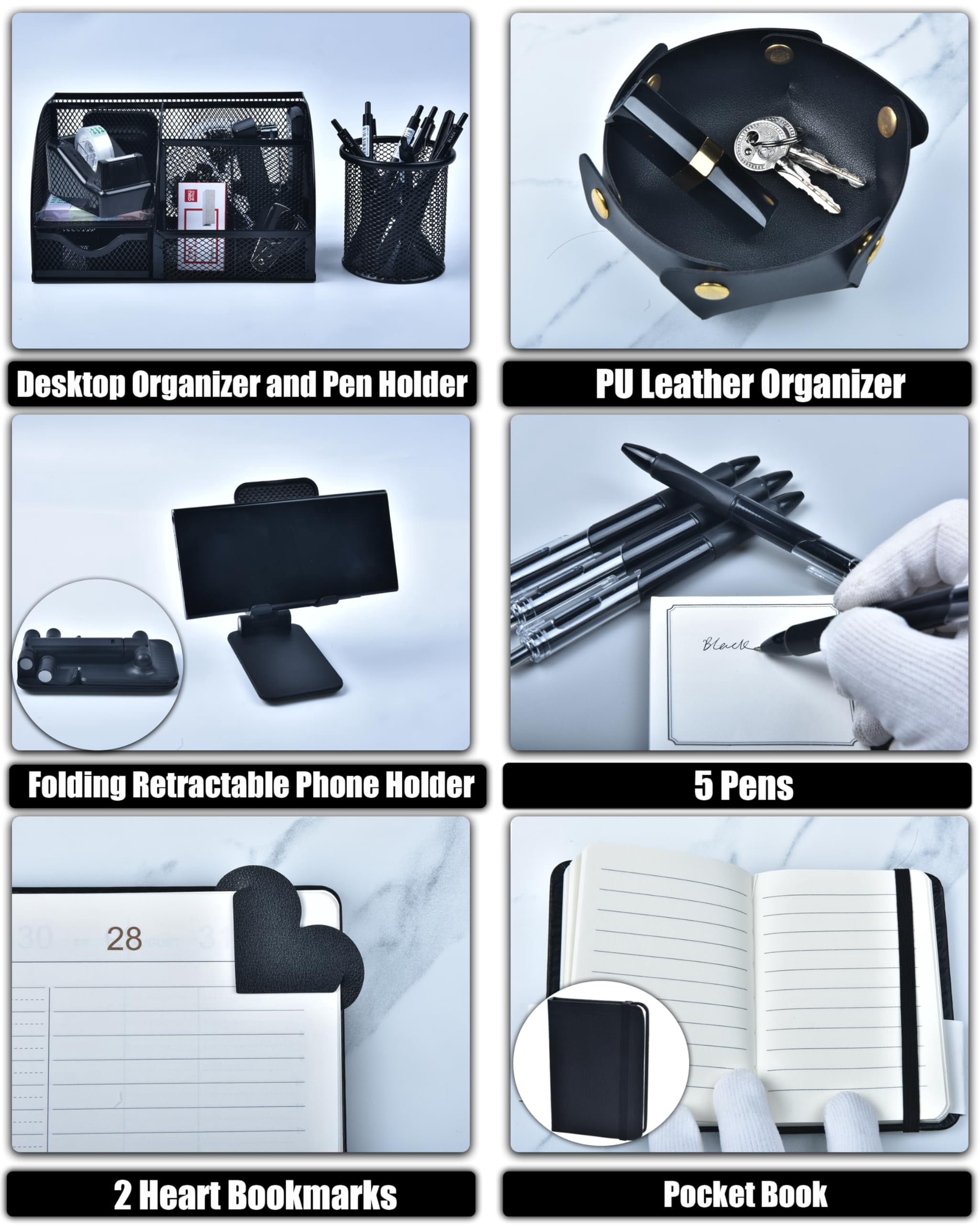 Black Desk Accessories  24pcs Office Supplies And Organizers With Tape Dispenser Stapler Staple Remover Ect Gift Box Packaging