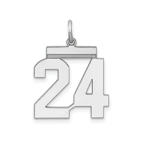 Sterling Silver Number 24 Pendant Necklace with Polished Block Font, Unisex Sports Jewelry for Athletes, Team Spirit or Achievement Charm