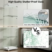 Single Glass Door 65.4 Glass Display Cabinet with Metal Lock, 5mm Tempered 4-Shelf Glass Curio Cabinets, Floor Mount Bookshelf Display Case Trophy Case for Living Room Bedroom Kitchen, Upgraded White