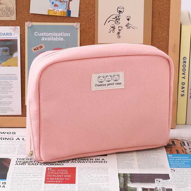 Cartuchera Estuche de lona para lápices Bolsa de cosméticos multicapa con cremallera de gran capacidad (rosa) Wdftyju Libre de BPA