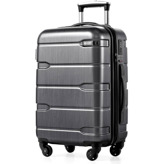 Coolife Carry On Luggage 22x14x9 Airline Approved Hardside PC ABS Suitcase with TSA Lock, Lightweight Rolling Travel Luggage with Spinner Wheels(Charcoal, 20in)