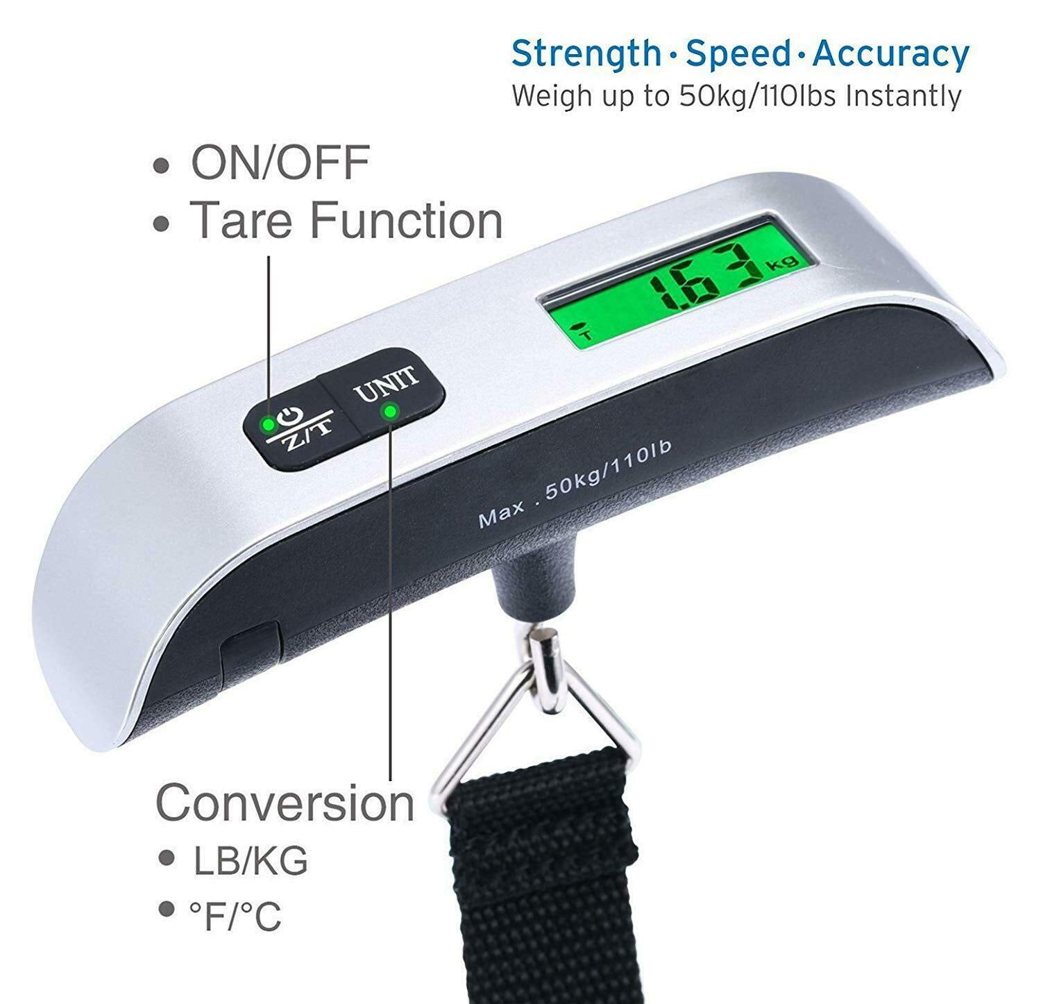 Luggage Scale Handheld Portable Electronic Digital Hanging Bag Weight  Scales Travel 110 LBS 50 KG 5 Core LSS-004