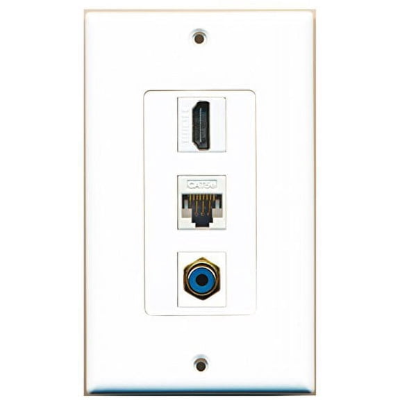 RiteAV - 1 Port HDMI and 1 Port RCA Blue and 1 Port Cat5e Ethernet White Decorative Wall Plate