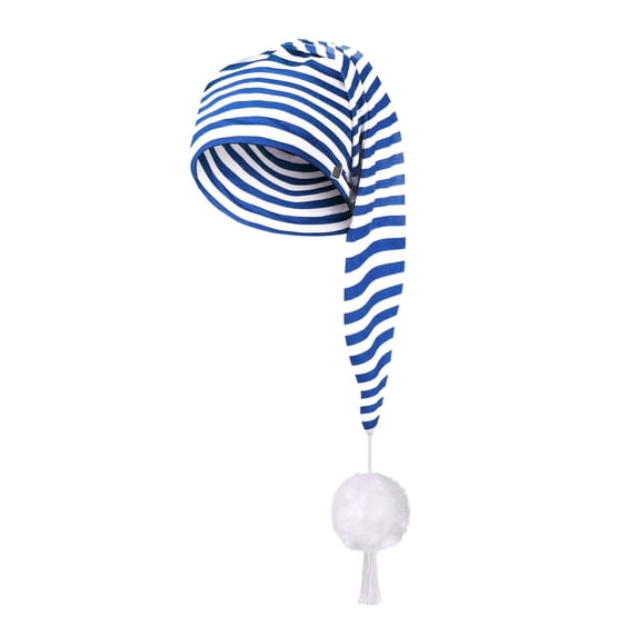 Qicasul Christmas long striped Winter Pajama Hat Night Cap Unsex Adjustable Sleeping Caps Blue
