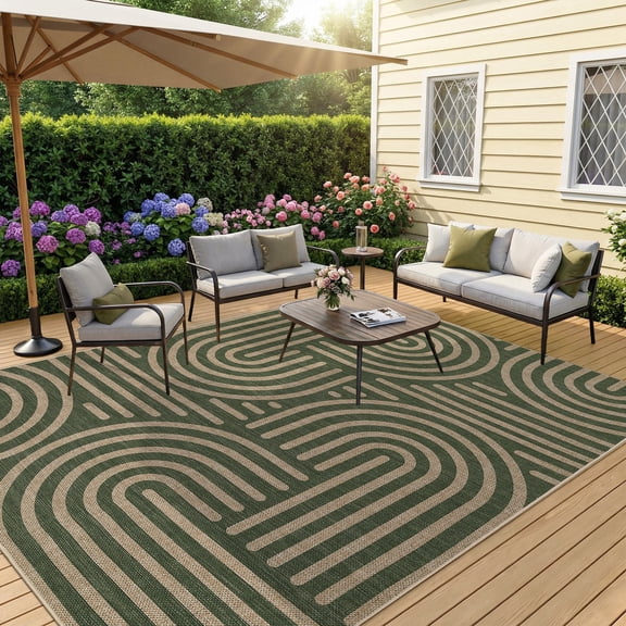 9x12 ft Abstract Area Rug Easy Jute Washable, Geometric Rainbow Non Slip Indoor Outdoor Carpet for Living Room Bedroom Dining Room Porch Patio