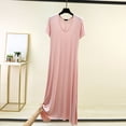 thumbnail image 2 of Asxite Womens Pajamas Solid Rayon Stretchy Breathable Crew Neck Short Sleeve Nightgowns, 2 of 5