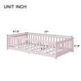 thumbnail image 6 of UHOMEPRO Twin Floor Bed with Fence and Door, Montessori Floor Bed for Kids, Toddler Bed Frame with Safety Guardrails and Slats, Wood Floor Bed Frame Twin Size, No Box Spring Needed, Pink, 6 of 11