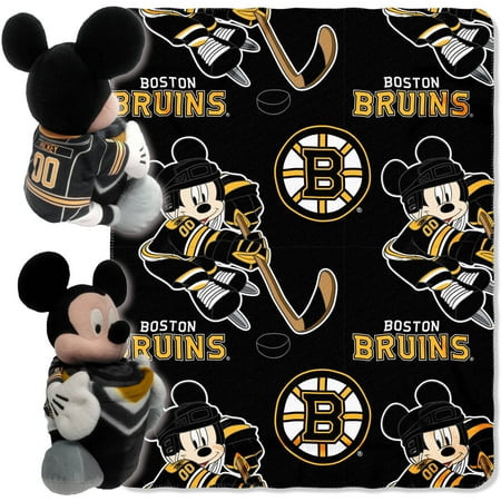 Boston Bruins NHL Mickey Mouse Throw and Hugger Pillow Set