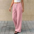 thumbnail image 6 of Girls Wide Leg Sweatpants with Drawstring and Side Pockets - Elastic Waist Casual Lounge Trousers for School, Pink,Size 9-10 T, 6 of 8