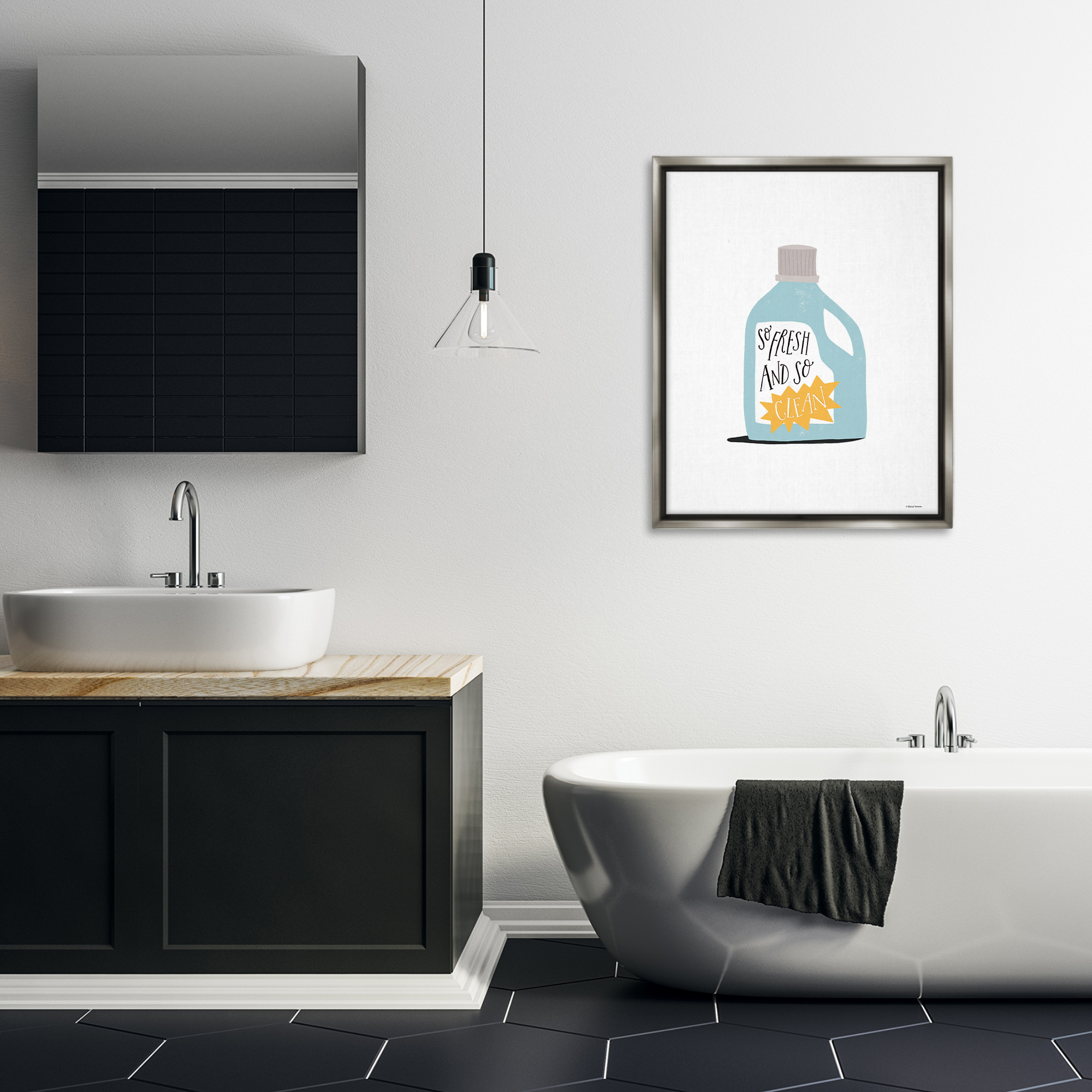 Stupell Industries So Fresh & Clean Laundry Typography Painting Gray Floater Framed Art Print Wall Art, 25 x 31