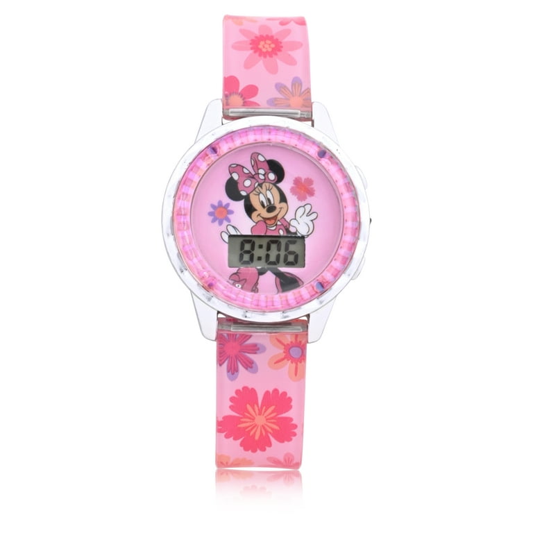 Disney Minnie Mouse Girls Flashing LCD Pink Ombre Silicone Watch Bracelet and Hair Accessory 3 Piece Set
