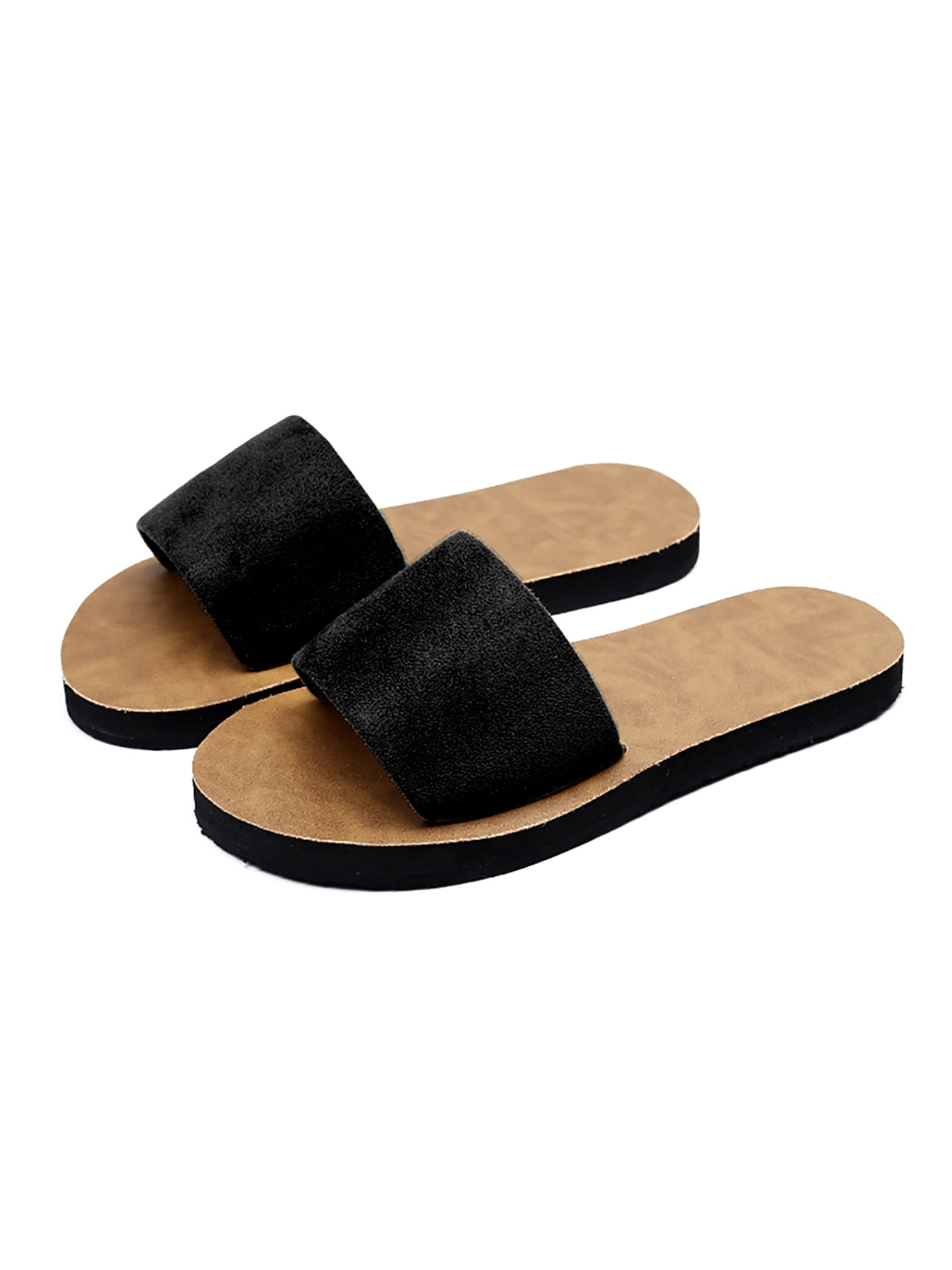womens plain black sliders