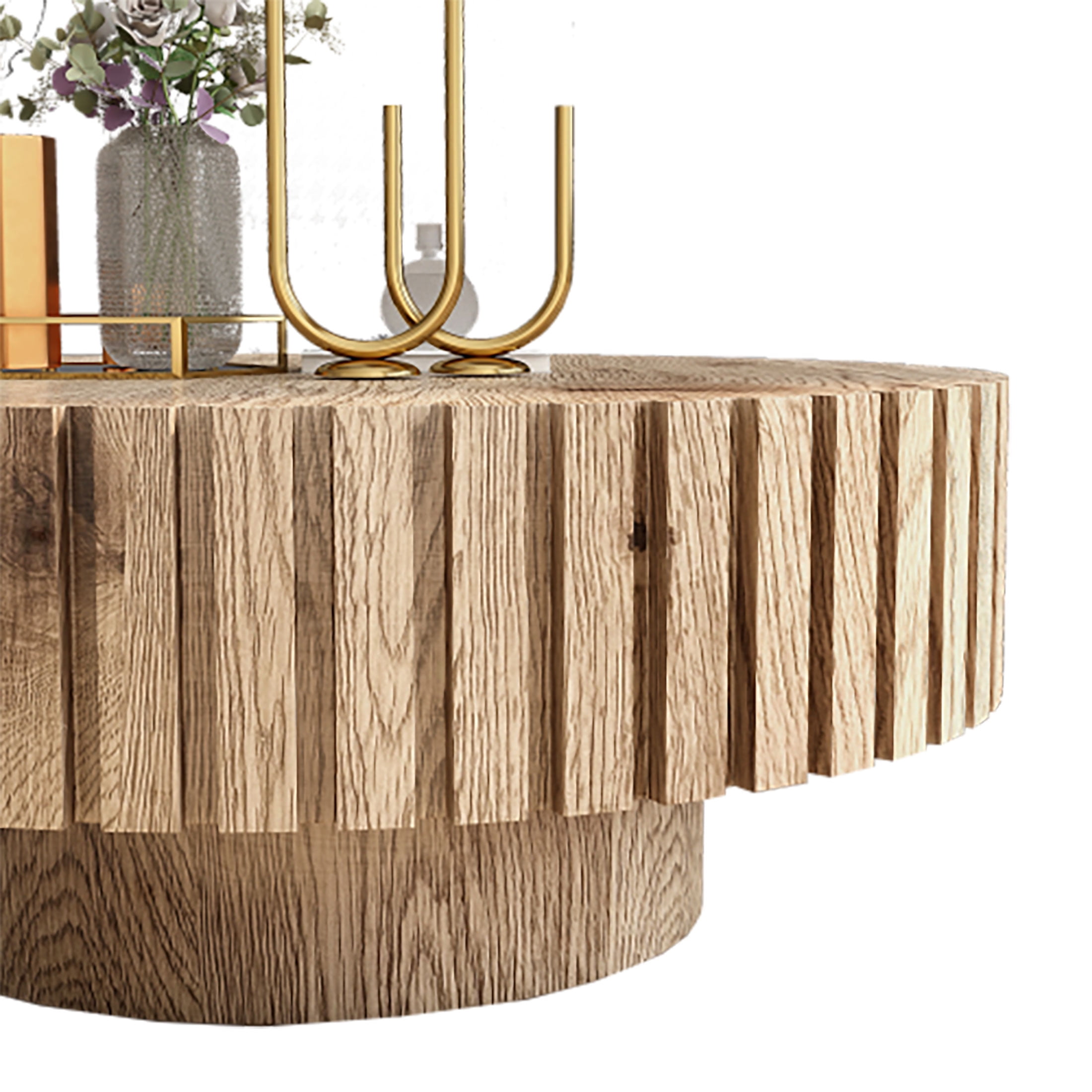 Kevinplus 31.50" Modern Flower Shaped Coffee Table with Storage for Living Room, Apartment, Office, Dark Brown