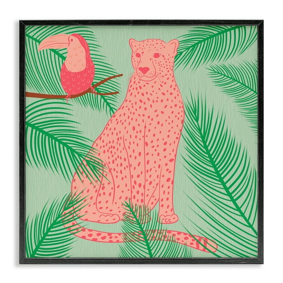 Stupell Industries Cheetah & Toucan Pastels Animals Painting Black Framed Art Print Wall Art, 12 x 12