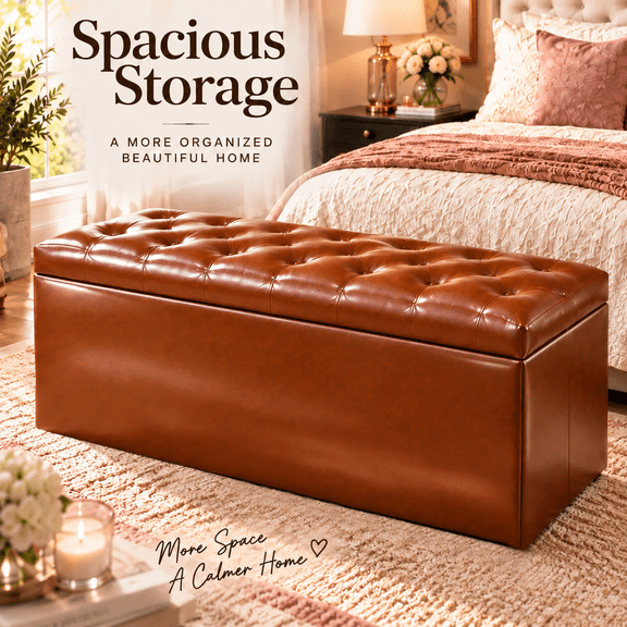 Hxk Heavy-Duty Folding Storage Footrest Ottoman Bench 43*14.9*13.7inch