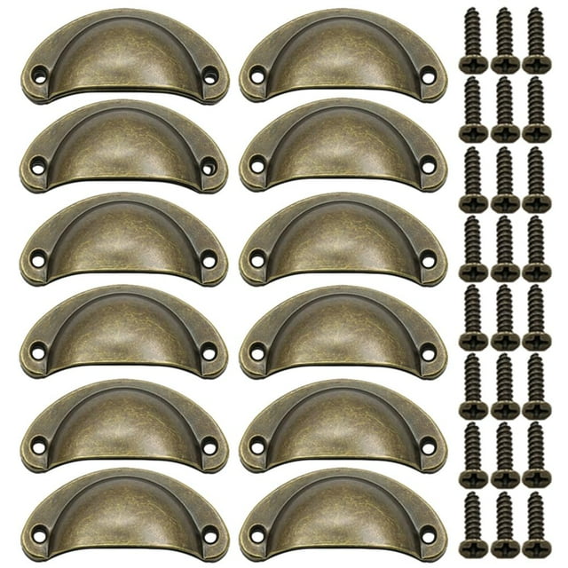 Manijas de taza de gabinete antiguas, 12 piezas de tiradores de cajón de latón Perillas de forma de concha vintage para tocador Armario Cocina