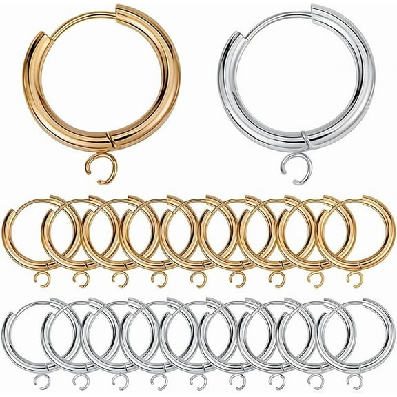 1 Box 12Pcs Huggie Hoop Leverbacks 18mm Leverback Earring Findings Real 24K Gold Plated Stainless Steel Lever Back Earring Hooks Round Hinged Hoops Earrings Hook for Jewelry Making Craft Mixed Color