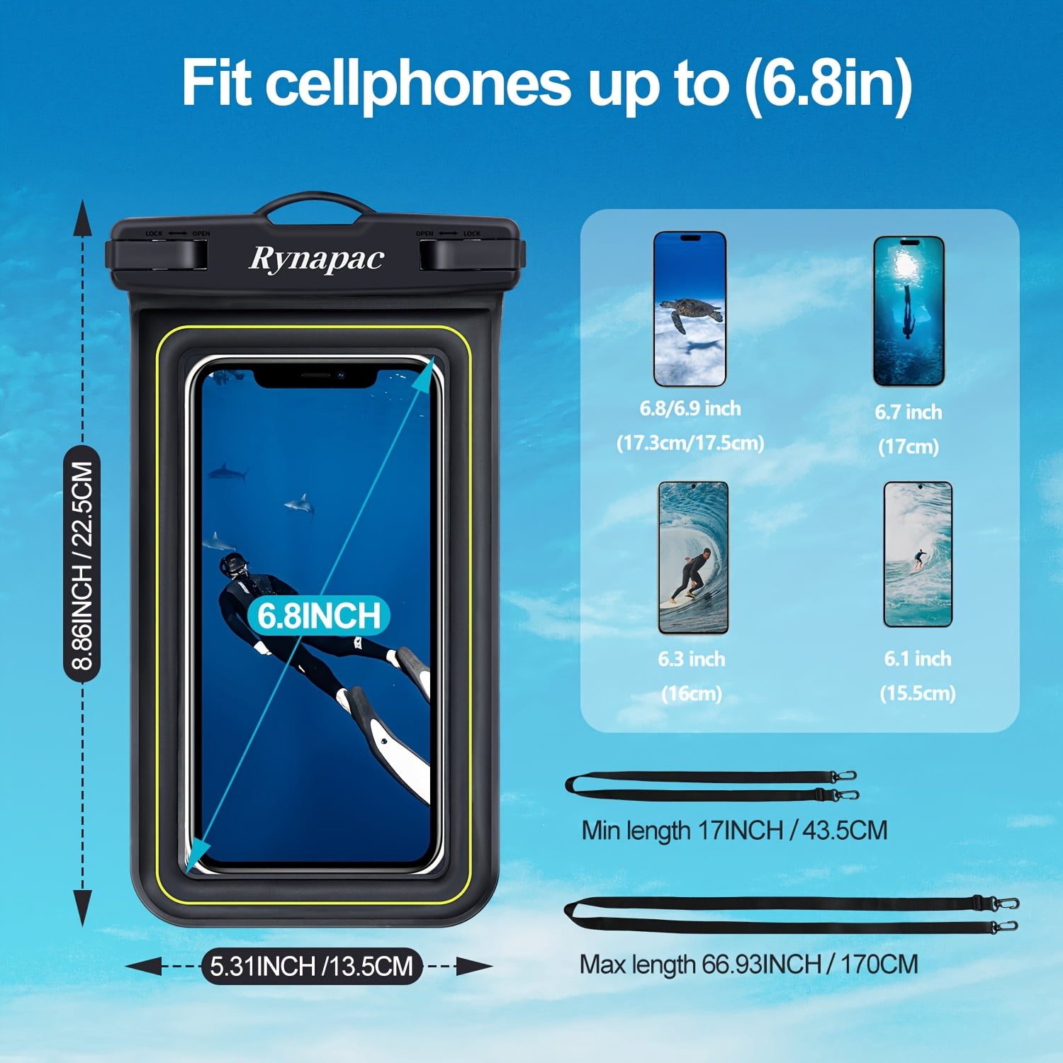 unbranded 2pcs Floating Phone Bag for IPhone16 15 14 13 12 11 Pro Max Phone Dry Bag for All Mobile Phones, Beach Water Park Universal Floating Bag