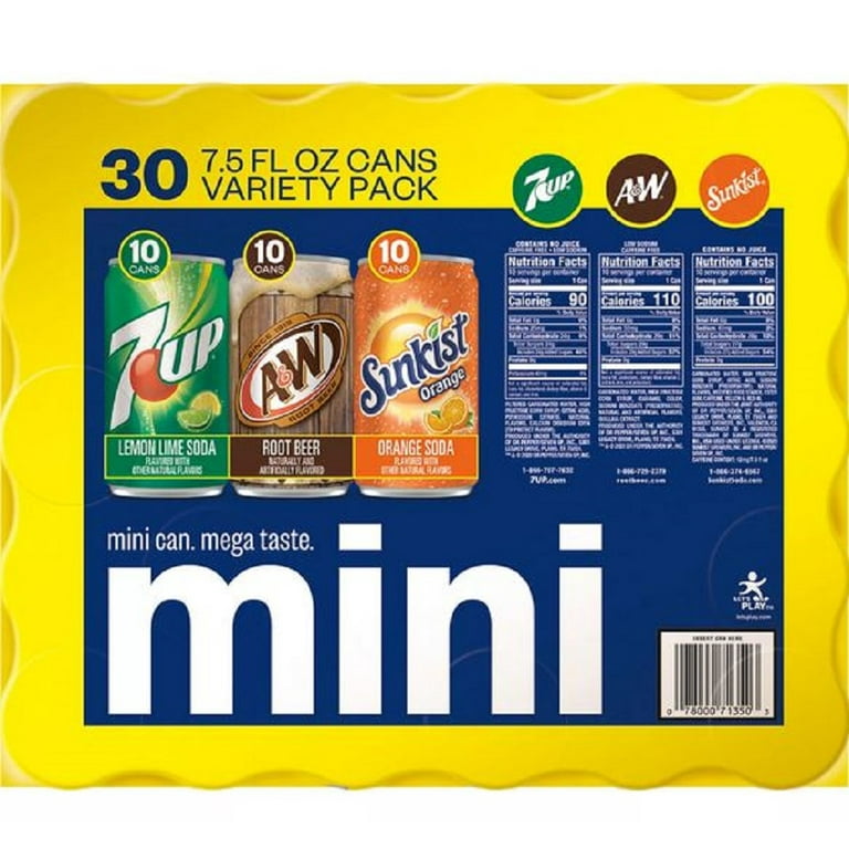 Generic 7.5 oz Mini Can Variety Pack 30 Cans with 7UP, A&W