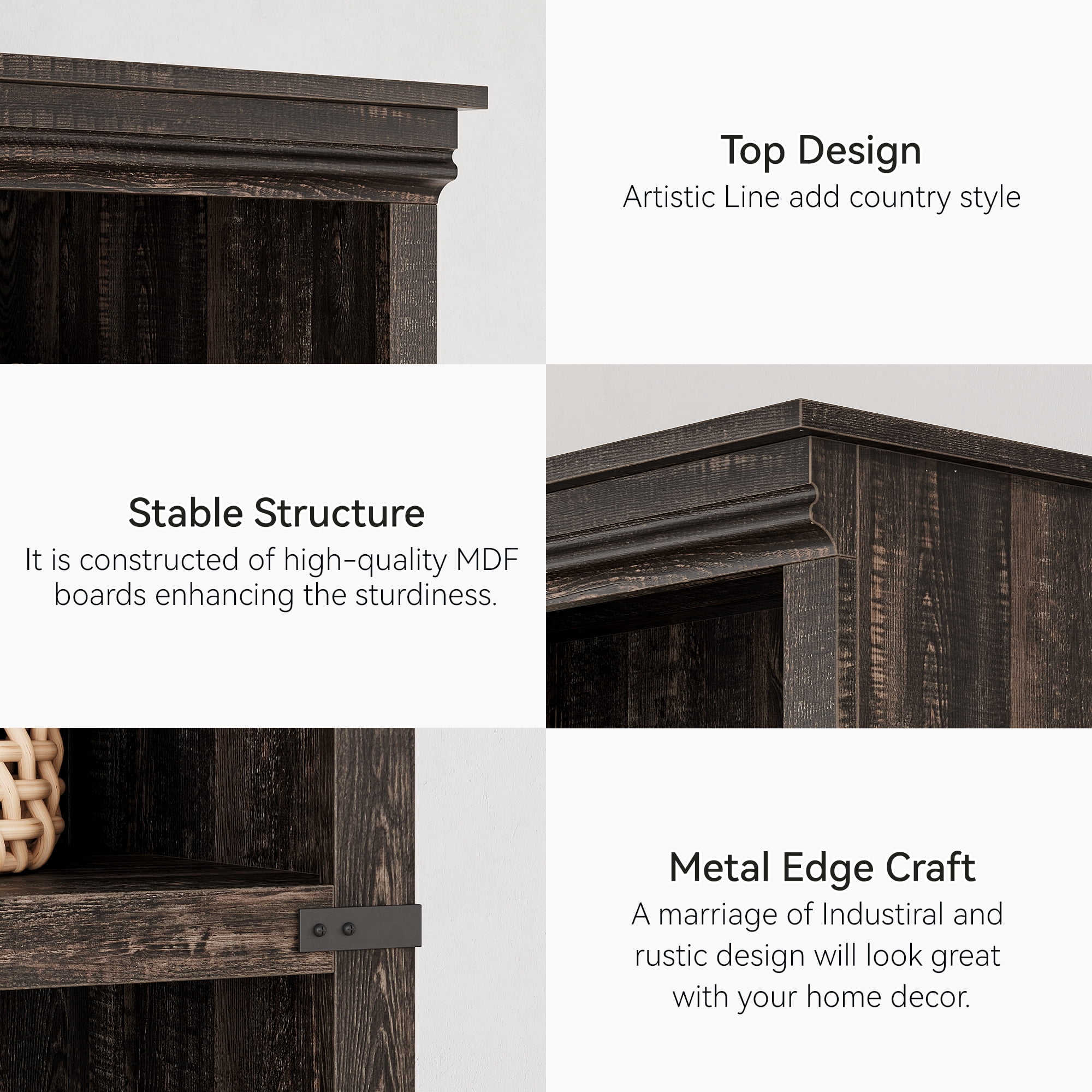 Aoile 5 Tier Farmhouse Bookshelf, 12.7" x 31.4" x 67.4" Heavy Duty Freestanding Bookcase, Bookshelves with Storage Open Display for Home Office, Living Room, Bed Room, Bathroom, Oak