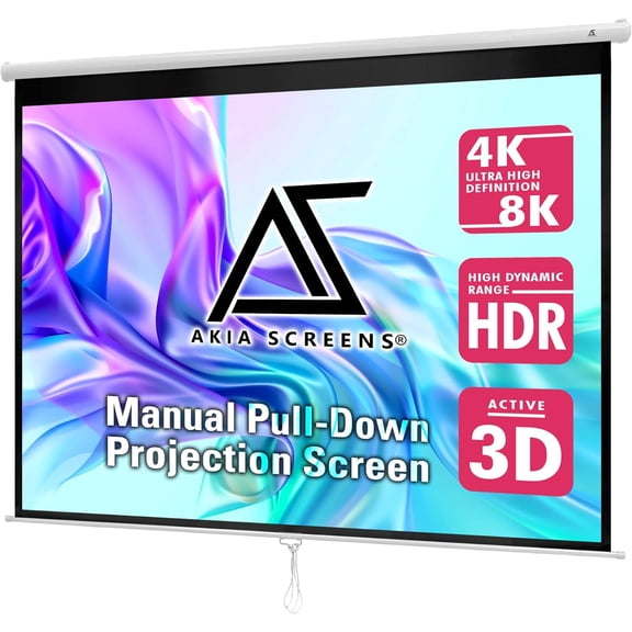 100 inch Projector Screen Pull Down Manual B 4:3 or 92" 16:9, 95" 16:10 8K 4K HD 3D Ceiling Wall Mount White Portable Projection for Indoor Movie Home Theater Office AK-M100V1