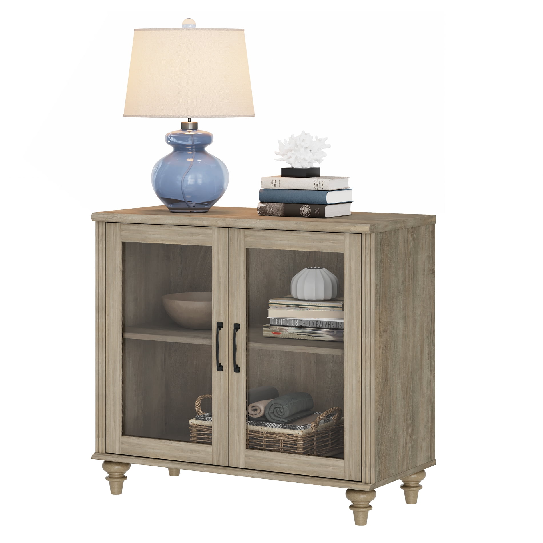 Farmhouse TV Stand for 43 Inch, Wood Entertainment Center Storage Cabinet for Living Room, Dining Room, Bedroom, Wash Grey