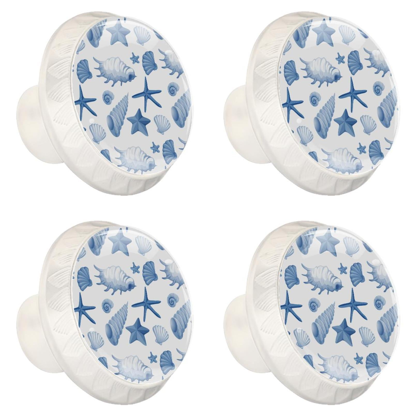 4 Pcs Blue Seashells Conch Knobs for Kitchen Cabinet Cupboard Dresser Bookcase Drawer Pulls Handles Round Home Decor