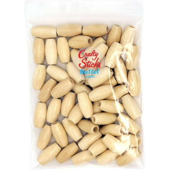 50 Pcs, Oval Wooden Tube Barrel Beads Large Hole, 13 x 25mm Wood Beads for Macrame and Crafts by CraftySticks (13x25NATURAL)