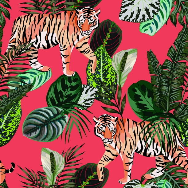 Tiger in the Tropical Jungle Peel and Stick Wallpaper - Walmart.com