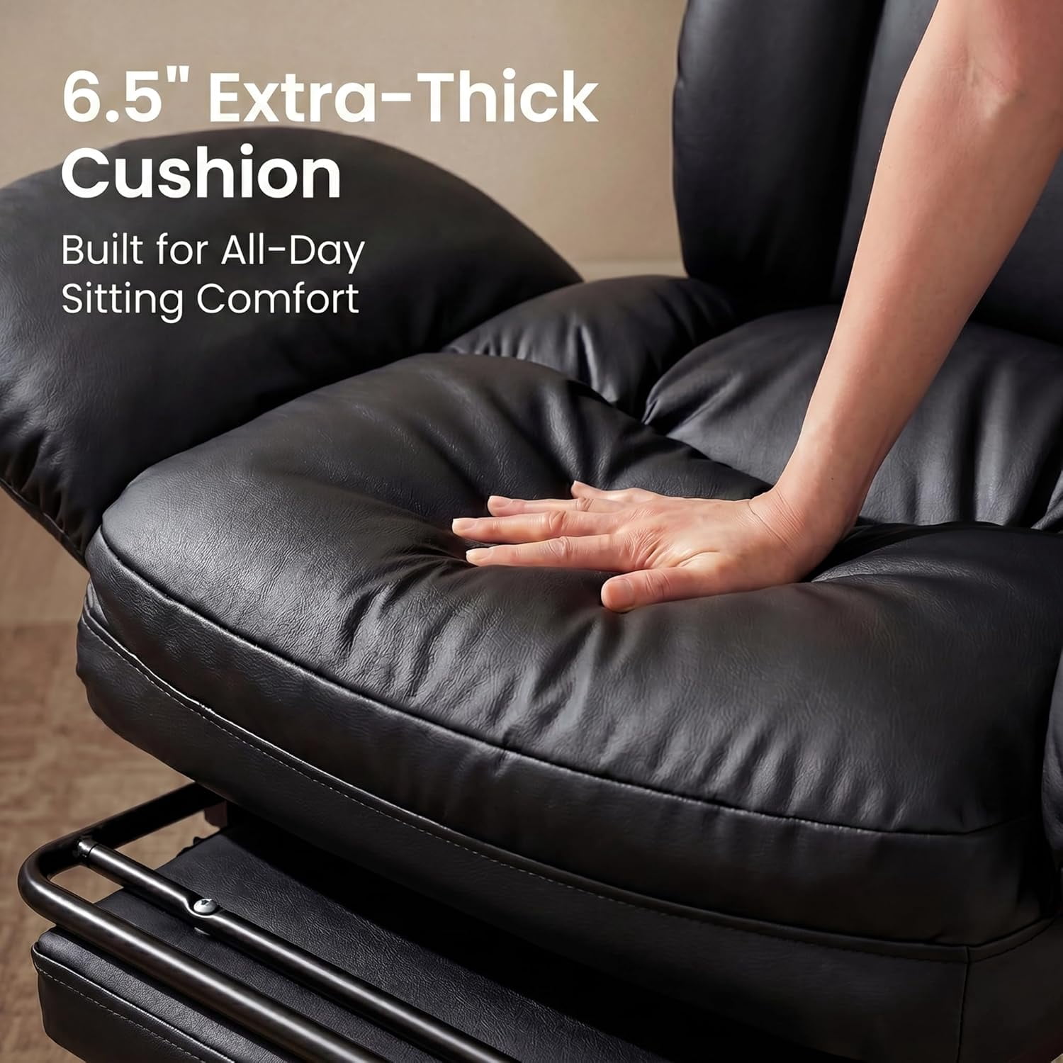 Genpo Criss Cross Desk Chair, Cross Legged Office Chair with Wheels, Black Leather Big and Tall Reclining Office Chair 500lbs with Foot Rest, Reversible Armrests & Wide Seat