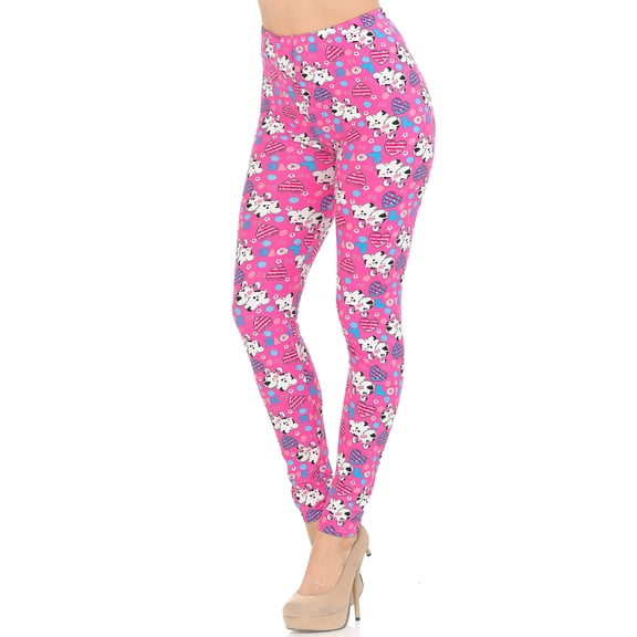 Buttery Soft Pink Puppy Dogs Leggings (One Size Regular,Pink)