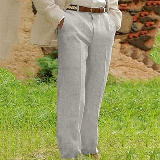 Pantalones casuales holgados de pierna recta para hombre, de longitud completa, con bolsillo frontal plisado doble.