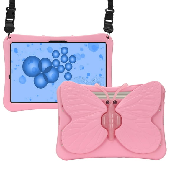 Dteck for Samsung Galaxy Tab A9+ Plus Case for Kids Girl, Galaxy Tab A9+ 11 inch 2023 Released with Butterfly Stand Shoulder Strap Shockproof Full Body Protective, Pink
