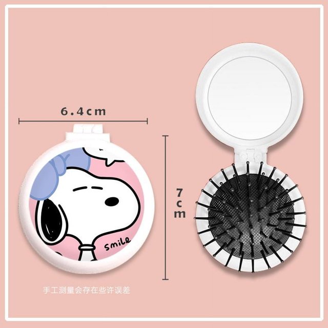 Espejo plegable de dibujos animados de peluche Kawaii Snoopy Charlie Brown Woodstock con peine de airbag, juguete de peluche de anime para niña, regalo de cumpleaños